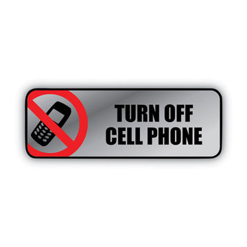 COSCO Brushed Metal Office Sign, Turn Off Cell Phone, 9 X 3, Silver-red freeshipping - TVN Wholesale